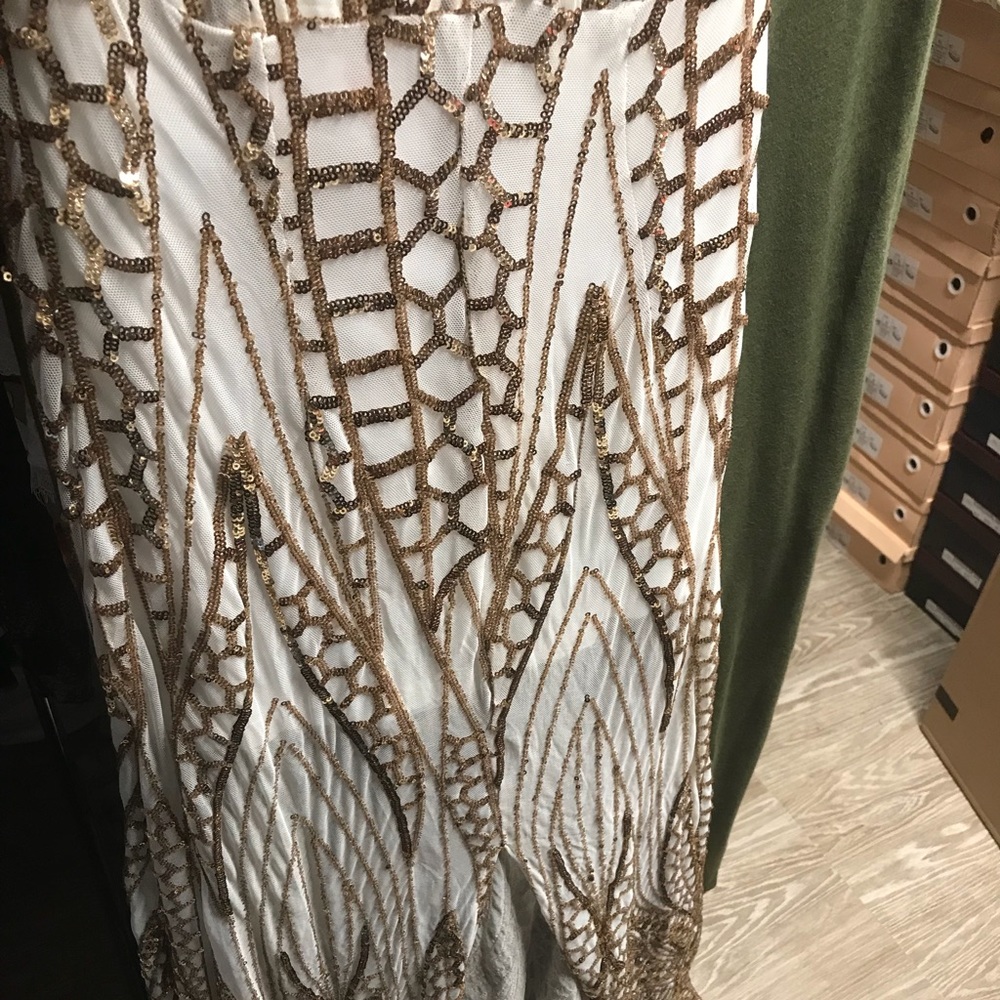 ❤️ Gold Sequin Sheer Sexy Slit Maxi Dress Gown - Picture 5 of 6